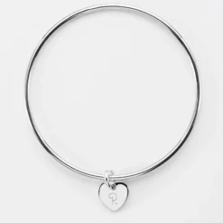 New HappyBulle Bracelet enfant personnalisé jonc argent médaille gravée initiale coeur 10 mm Argent rhodié 925