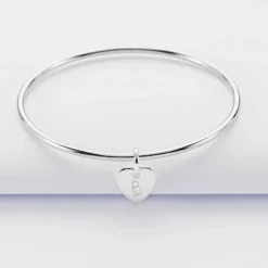New HappyBulle Bracelet enfant personnalisé jonc argent médaille gravée initiale coeur 10 mm Argent rhodié 925