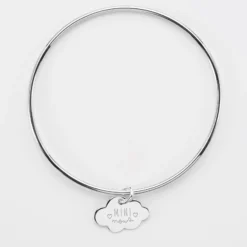 New HappyBulle Bracelet enfant personnalisé jonc argent médaille gravée nuage 20x14 mm Argent rhodié 925