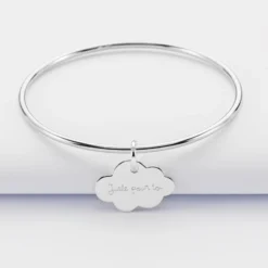 New HappyBulle Bracelet enfant personnalisé jonc argent médaille gravée nuage 20x14 mm Argent rhodié 925