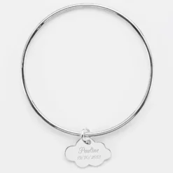 New HappyBulle Bracelet enfant personnalisé jonc argent médaille gravée nuage 20x14 mm Argent rhodié 925