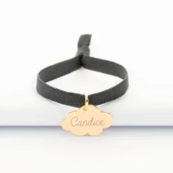 Best HappyBulle Bracelet enfant personnalisé cordon élastique médaille gravée plaqué or nuage 20x14 mm Plaqué or 18k