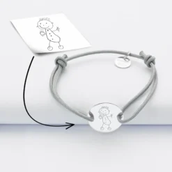 Sale HappyBulle Bracelet enfant personnalisé médaille gravée argent 2 trous 15mm - Nos petits imparfaits Argent rhodié 925