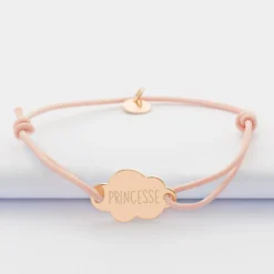 Clearance HappyBulle Bracelet enfant personnalisé médaille gravée plaqué or nuage 2 trous 20x14 mm - Nos petits imparfaits Plaqué or 18k