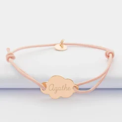 Clearance HappyBulle Bracelet enfant personnalisé médaille gravée plaqué or nuage 2 trous 20x14 mm - Nos petits imparfaits Plaqué or 18k