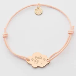 Clearance HappyBulle Bracelet enfant personnalisé médaille gravée plaqué or nuage 2 trous 20x14 mm - Nos petits imparfaits Plaqué or 18k