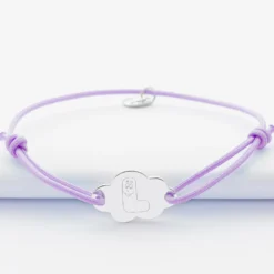 Clearance HappyBulle Bracelet enfant personnalisé médaille gravée argent nuage 2 trous 20x14 mm - x Barbapapa Argent rhodié 925