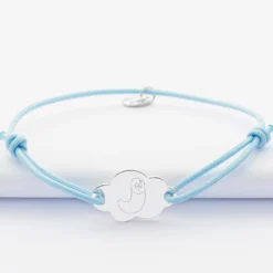 Clearance HappyBulle Bracelet enfant personnalisé médaille gravée argent nuage 2 trous 20x14 mm - x Barbapapa Argent rhodié 925