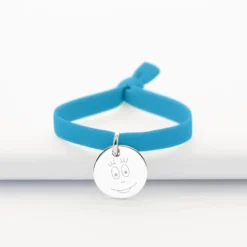 Hot HappyBulle Bracelet enfant personnalisé cordon élastique médaille gravée argent 15 mm - x Barbapapa Argent rhodié 925