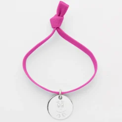 Hot HappyBulle Bracelet enfant personnalisé cordon élastique médaille gravée argent 15 mm - x Barbapapa Argent rhodié 925