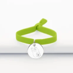 Hot HappyBulle Bracelet enfant personnalisé cordon élastique médaille gravée argent 15 mm - x Barbapapa Argent rhodié 925