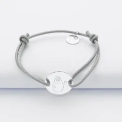 Best HappyBulle Bracelet enfant personnalisé médaille gravée argent 2 trous 15mm - x Barbapapa Argent rhodié 925