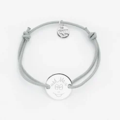 Best HappyBulle Bracelet enfant personnalisé médaille gravée argent 2 trous 15mm - x Barbapapa Argent rhodié 925
