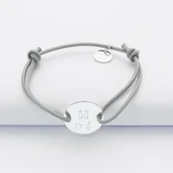 Best HappyBulle Bracelet enfant personnalisé médaille gravée argent 2 trous 15mm - x Barbapapa Argent rhodié 925