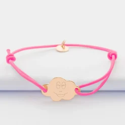 Outlet HappyBulle Bracelet enfant personnalisé médaille gravée plaqué or nuage 2 trous 20x14 mm - x Barbapapa Plaqué or 18k