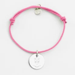New HappyBulle Bracelet enfant personnalisé médaille gravée argent 15 mm - x Barbapapa Argent rhodié 925