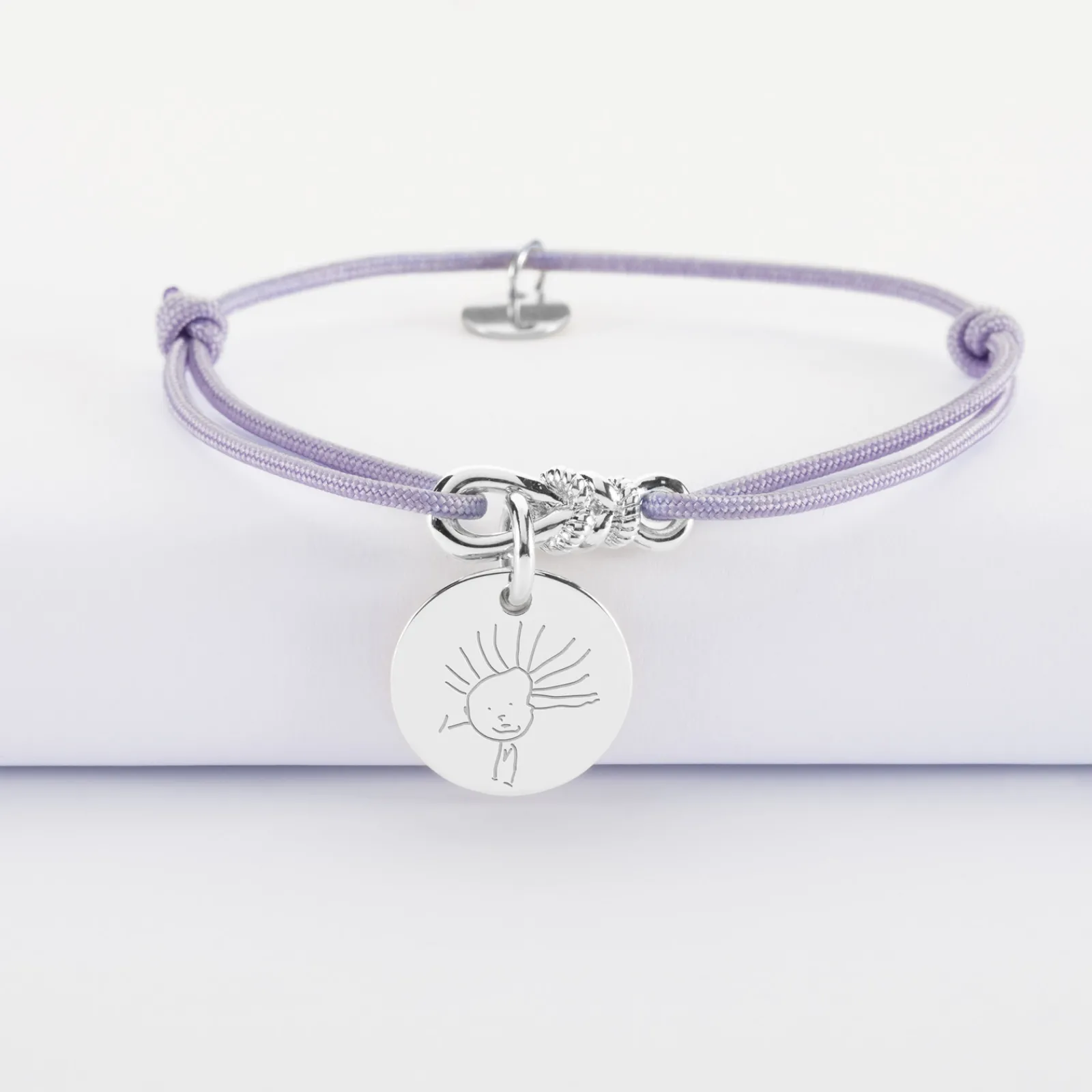 Outlet HappyBulle Bracelet enfant personnalisé cordon "Le lien" et médaille gravée argent 15 mm - x Lilylovesfashion Argent rhodié 925