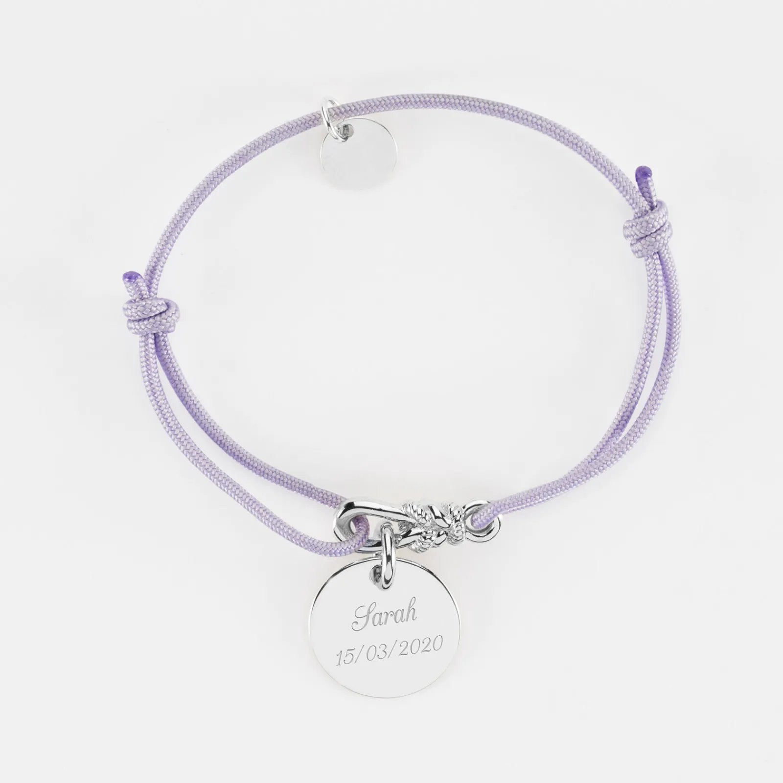 Outlet HappyBulle Bracelet enfant personnalisé cordon "Le lien" et médaille gravée argent 15 mm - x Lilylovesfashion Argent rhodié 925