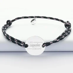 Hot HappyBulle Bracelet EVG personnalisé cordage marin simple médaille gravée argent 2 trous 20 mm