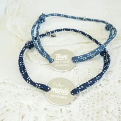 Hot HappyBulle Bracelet EVG personnalisé cordage marin simple médaille gravée argent 2 trous 20 mm