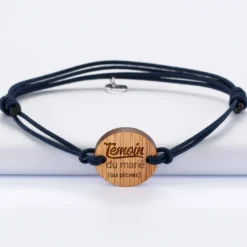 Sale HappyBulle Bracelet EVG personnalisé cordon double médaille gravée ronde 2 trous 21 mm Bois