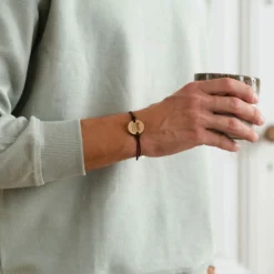 Sale HappyBulle Bracelet EVG personnalisé cordon double médaille gravée ronde 2 trous 21 mm Bois