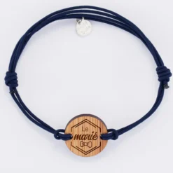 Sale HappyBulle Bracelet EVG personnalisé cordon double médaille gravée ronde 2 trous 21 mm Bois