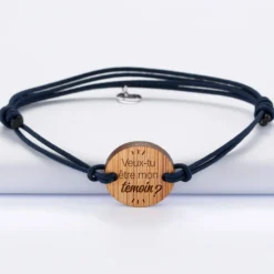 Sale HappyBulle Bracelet EVG personnalisé cordon double médaille gravée ronde 2 trous 21 mm Bois