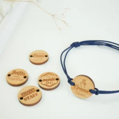 Sale HappyBulle Bracelet EVG personnalisé cordon double médaille gravée ronde 2 trous 21 mm Bois