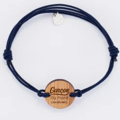 Sale HappyBulle Bracelet EVG personnalisé cordon double médaille gravée ronde 2 trous 21 mm Bois