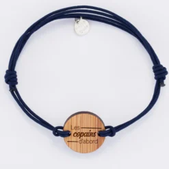 Sale HappyBulle Bracelet EVG personnalisé cordon double médaille gravée ronde 2 trous 21 mm Bois