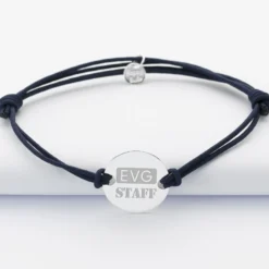 HappyBulle Bracelet EVG personnalisé cordon doublé médaille gravée argent 2 trous 20 mm Argent rhodié 925