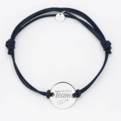 HappyBulle Bracelet EVG personnalisé cordon doublé médaille gravée argent 2 trous 20 mm Argent rhodié 925