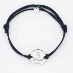 HappyBulle Bracelet EVG personnalisé cordon doublé médaille gravée argent 2 trous 20 mm Argent rhodié 925