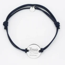 HappyBulle Bracelet EVG personnalisé cordon doublé médaille gravée argent 2 trous 20 mm Argent rhodié 925