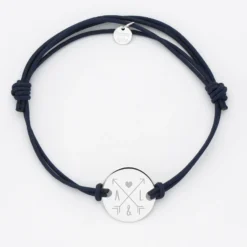 HappyBulle Bracelet EVG personnalisé cordon doublé médaille gravée argent 2 trous 20 mm Argent rhodié 925