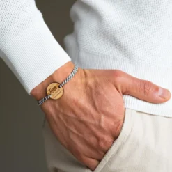 New HappyBulle Bracelet EVG personnalisé cordon marin tressé médaille gravée bois ronde 2 trous 21 mm