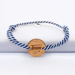 New HappyBulle Bracelet EVG personnalisé cordon marin tressé médaille gravée bois ronde 2 trous 21 mm
