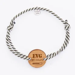 New HappyBulle Bracelet EVG personnalisé cordon marin tressé médaille gravée bois ronde 2 trous 21 mm