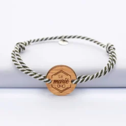 New HappyBulle Bracelet EVG personnalisé cordon marin tressé médaille gravée bois ronde 2 trous 21 mm