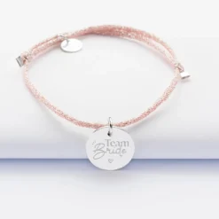 Clearance HappyBulle Bracelet EVJF personnalisé cordon pailleté médaille gravée argent 15 mm Argent rhodié 925