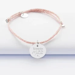 Clearance HappyBulle Bracelet EVJF personnalisé cordon pailleté médaille gravée argent 15 mm Argent rhodié 925