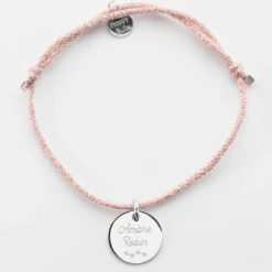 Clearance HappyBulle Bracelet EVJF personnalisé cordon pailleté médaille gravée argent 15 mm Argent rhodié 925