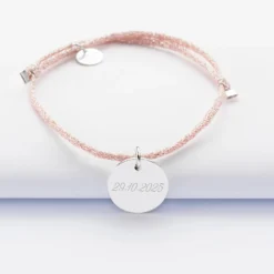Clearance HappyBulle Bracelet EVJF personnalisé cordon pailleté médaille gravée argent 15 mm Argent rhodié 925