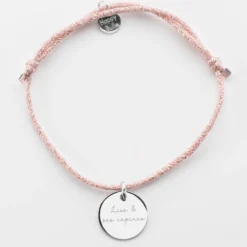 Clearance HappyBulle Bracelet EVJF personnalisé cordon pailleté médaille gravée argent 15 mm Argent rhodié 925