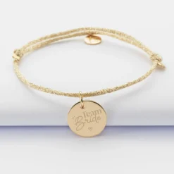 Best HappyBulle Bracelet EVJF personnalisé cordon pailleté médaille gravée plaqué or 15 mm Plaqué or 18k