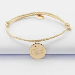 Best HappyBulle Bracelet EVJF personnalisé cordon pailleté médaille gravée plaqué or 15 mm Plaqué or 18k