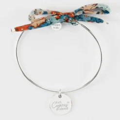 Sale HappyBulle Bracelet EVJF personnalisé jonc argent et cordon Liberty médaille gravée 15 mm Argent rhodié 925