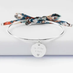 Sale HappyBulle Bracelet EVJF personnalisé jonc argent et cordon Liberty médaille gravée 15 mm Argent rhodié 925