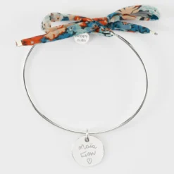 Sale HappyBulle Bracelet EVJF personnalisé jonc argent et cordon Liberty médaille gravée 15 mm Argent rhodié 925